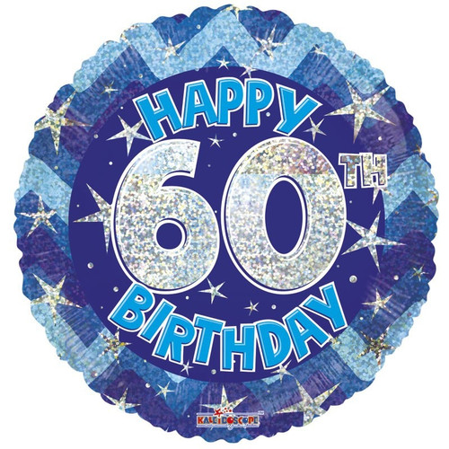 Blue Holographic Happy 60th Birthday Balloon (18 inch)