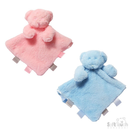 Plush Bear Comforter W ribbons  by Soft Touch (pink and blue)