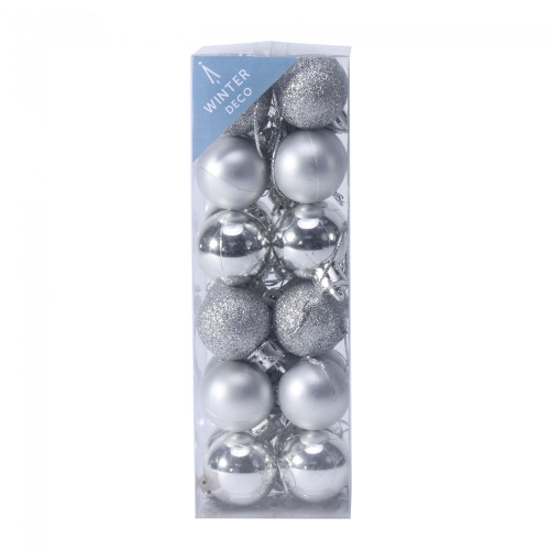 3cm Silver Shatterproof Baubles (x24) 3cm Silver Shatterproof Baubles (x24)