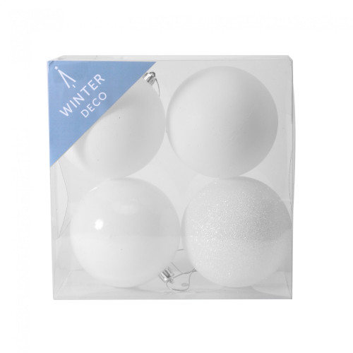 10cm White Shatterproof Baubles (x4) 10cm White Shatterproof Baubles (x4)