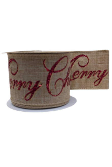 Natural with red glitter Merry Christmas Ribbon 63mm Natural with red glitter Merry Christmas Ribbon 63mm