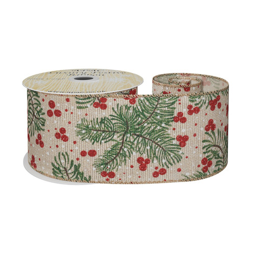 Natural green spruce and red berry ribbon