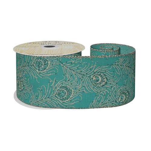 Turquoise Gold Peacock Ribbon 63mm
