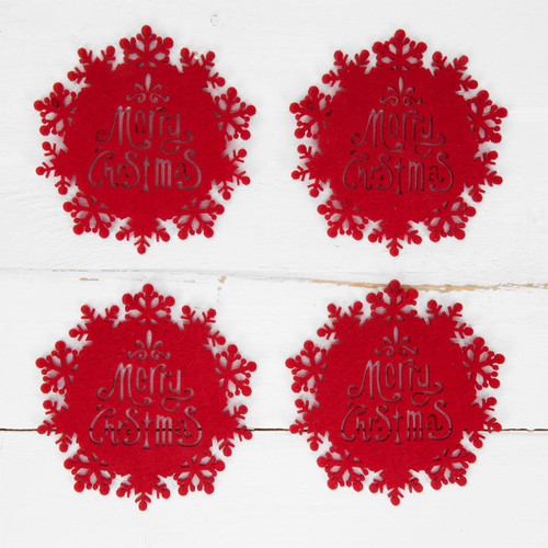 Set of 4 Red Felt Snowflake Coasters Set of 4 Red Felt Snowflake Coasters