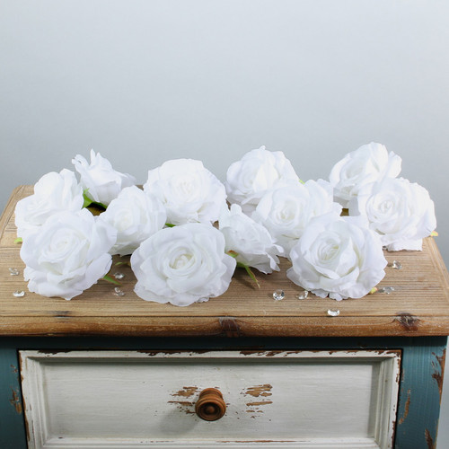 White Arundel Rose Heads (12 Heads)