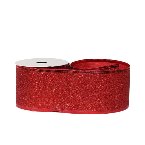 Glitter ribbon 63mm x 10 yards Red wire edge