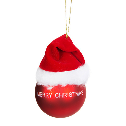 Red Bauble with Santa Hat Hanging Decoration - Discontinued
