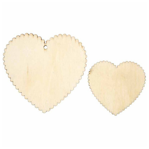 Wooden veneer hearts with, waved edges - 12pc Wooden veneer hearts with, waved edges - 12pc