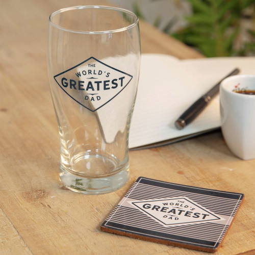 Worlds Greatest Dad Pint Glass & Coaster Gift Set Worlds Greatest Dad Pint Glass & Coaster Gift Set