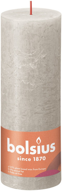 Bolsius Rustic Shine Sandy Grey Pillar Candle (190mm x 68mm) 