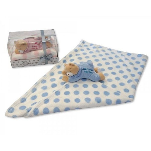 Nursery Time Sleepy Bear and Polka Dot Baby Blanket in a Pink Display Box
