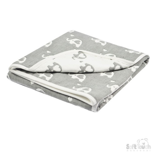 Reversible White/Grey Elephant Cotton Wrap : FBP218-W