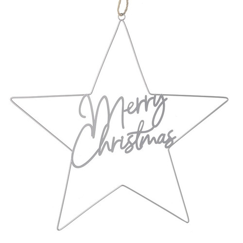 Merry Christmas Silver Metal Star (40cm)
