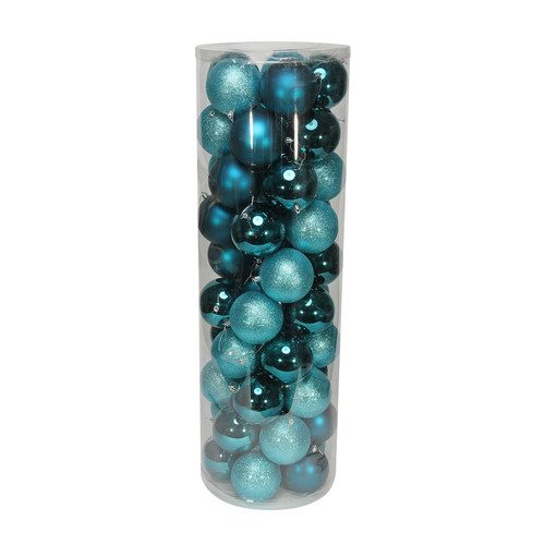 50 Turquoise Baubles in Matt, Shiny & Glitter Finish (10cm)