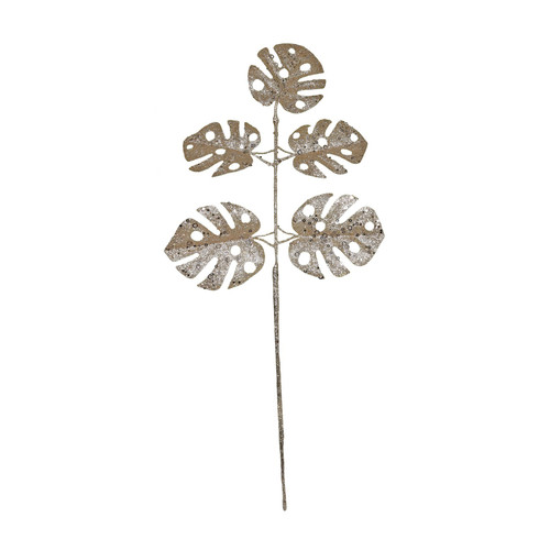 Champagne Glitter Monstera Leaf Spray 
