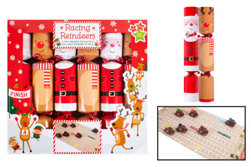 6 Racing Reindeers Crackers (12 inch)