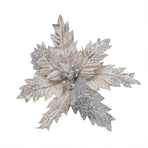 Medium Silver Poinsettia Pick Medium Silver Poinsettia Pick