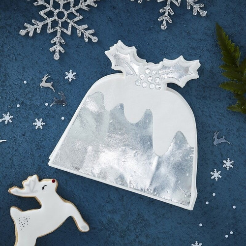 Silver Foiled Christmas Pudding Paper Napkins 