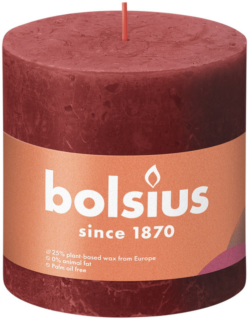 Bolsius Rustic Delicate Red Shine Pillar Candle (100mm x 100mm) Bolsius Rustic Delicate Red Shine Pillar Candle (100mm x 100mm)