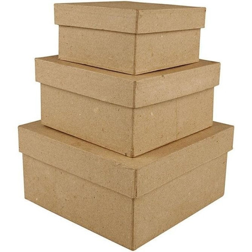 Set of Three Brown Square Boxes