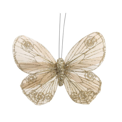 12cm Classic Gold Feather & Glitter Butterfly (Pack of 12) 12cm Classic Gold Feather & Glitter Butterfly (Pack of 12)