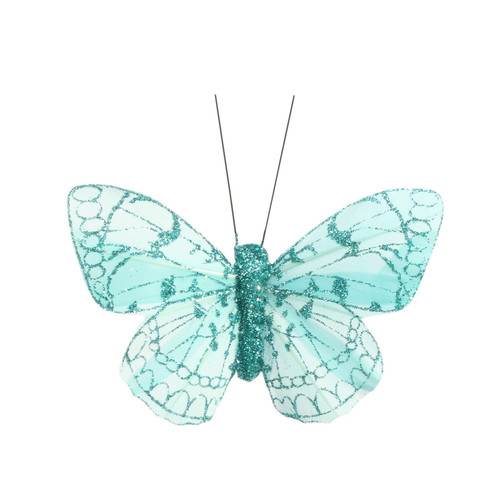 8cm Turquoise Feather & Glitter Butterfly (Pack of 12) 8cm Turquoise Feather & Glitter Butterfly (Pack of 12)