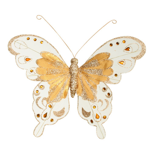 24cm Gold Fabric & Glitter Butterfly (Pack of 6) 24cm Gold Fabric & Glitter Butterfly (Pack of 6)