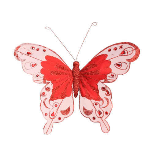 24cm Red Fabric & Glitter Butterfly (Pack of 6) 24cm Red Fabric & Glitter Butterfly (Pack of 6)