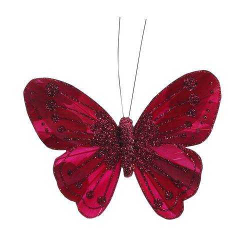 11.5cm Burgundy Feather & Glitter Butterfly (Pack of 12) 11.5cm Burgundy Feather & Glitter Butterfly (Pack of 12)