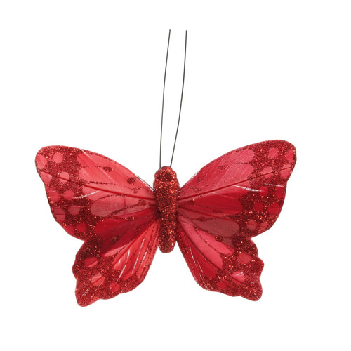 9cm Red Feather & Glitter Butterfly (Pack of 12) 9cm Red Feather & Glitter Butterfly (Pack of 12)