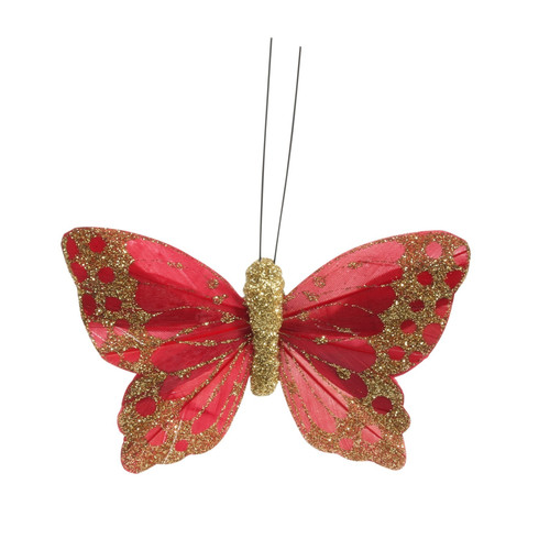 9cm Red/Gold Feather & Glitter Butterfly (Pack of 12) 9cm Red/Gold Feather & Glitter Butterfly (Pack of 12)
