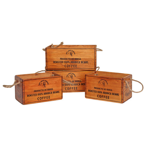 Set of 4 Coffee Crates with Rope Set of 4 Coffee Crates with Rope