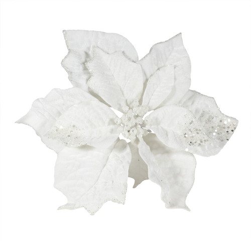 White Velvet Poinsettia Flower with Clip (Dia25cm)