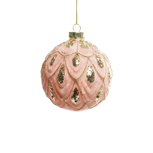 Pink Ruffled Glass Bauble with Gold Droplets (Dia10cm)