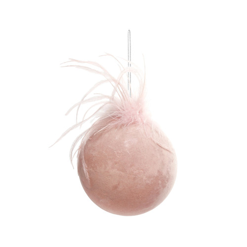 Pink Velvet Glass Bauble with Feather (Dia10cm)