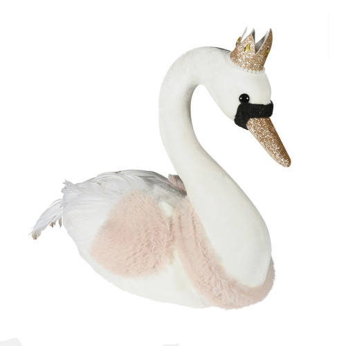 Pink Velvet Fur Swan (38cm)
