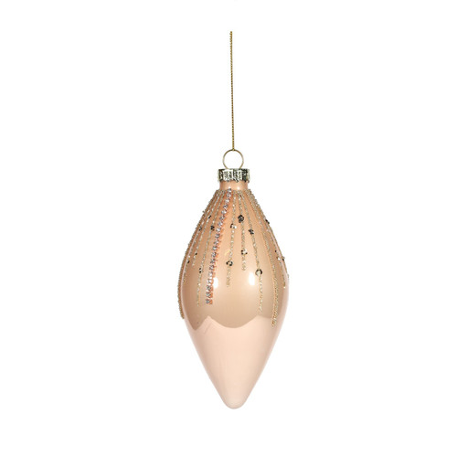 Pink Drop Glass Bauble with Glitter Drops (H12.5cm) Pink Drop Glass Bauble with Glitter Drops (H12.5cm)