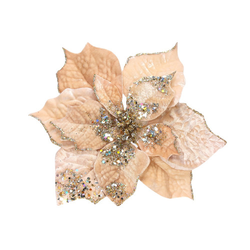 Champagne Velvet Poinsettia with Clip (Dia25cm) Champagne Velvet Poinsettia with Clip (Dia25cm)