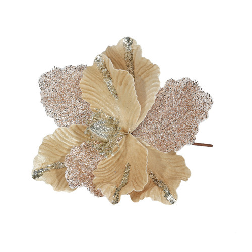 Champagne Velvet Magnolia with Glitter Leaf (Dia26cm)