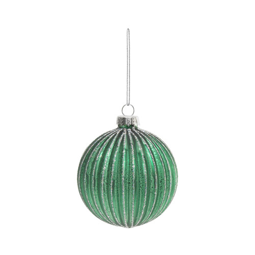 Green Glitter Stripe Glass Bauble (Dia8cm) Green Glitter Stripe Glass Bauble (Dia8cm)