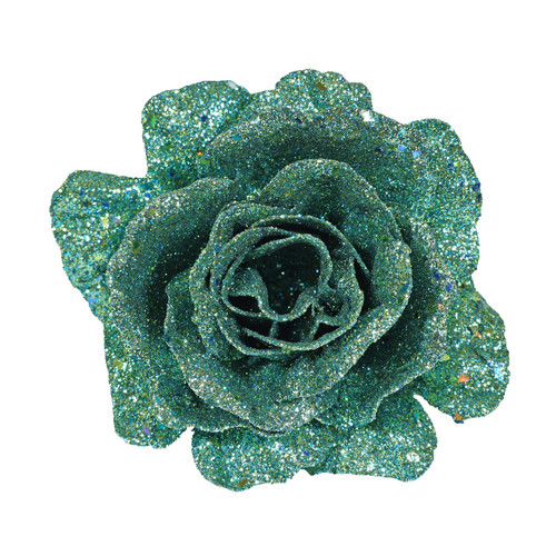 Turquoise Glitter Rose with Clip (Dia10cm)
