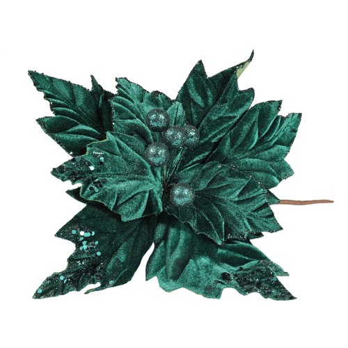 Emerald Velvet Poinsettia with Glitter Edge (Dia28cm)