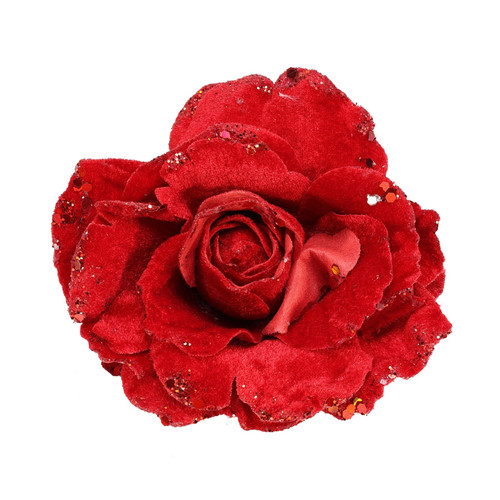 Red Velvet Rose with Glitter Edges and Clip (Dia15cm)