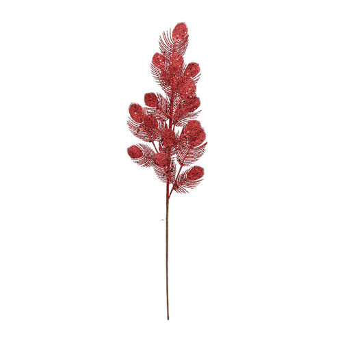 Red Glitter Feather Spray (H70cm)