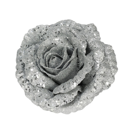 Silver Glitter Rose with Clip (Dia18cm)