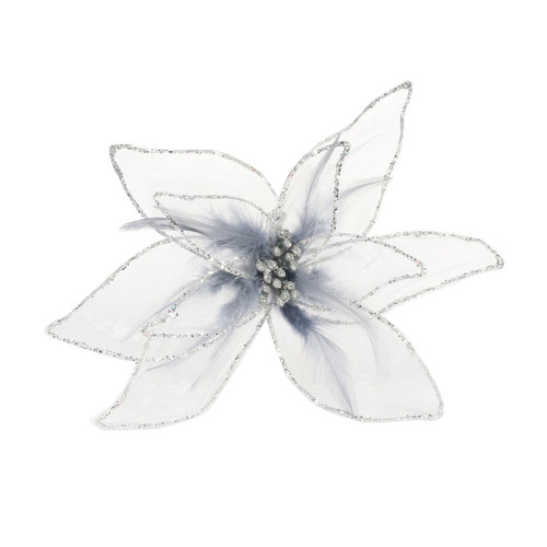Silver Poinsettia Organza with Clip (Dia29cm) Silver Poinsettia Organza with Clip (Dia29cm)