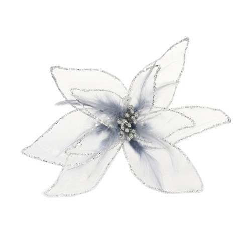 Silver Poinsettia Organza with Clip (Dia29cm)