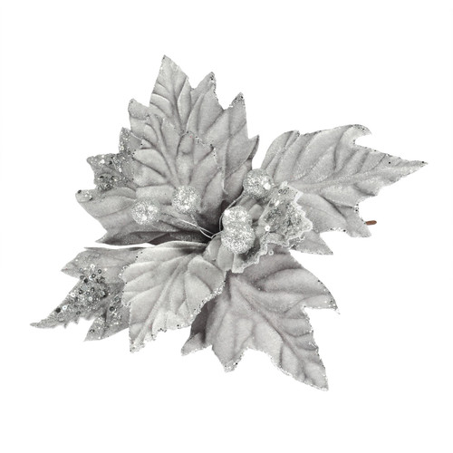 Silver Velvet Poinsettia with Glitter Edge (Dia28cm)