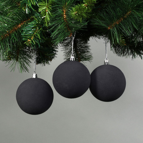 8cm Black Velvet Baubles (Set of 6)