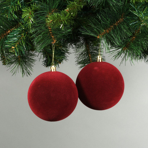 10cm Bright Red Velvet Baubles (Set of 4) 10cm Bright Red Velvet Baubles (Set of 4)